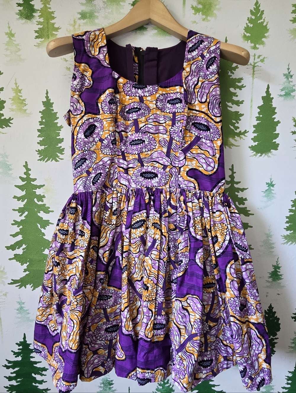 Vibrant Purple & Yellow Floral Fit-and-Flare Dress